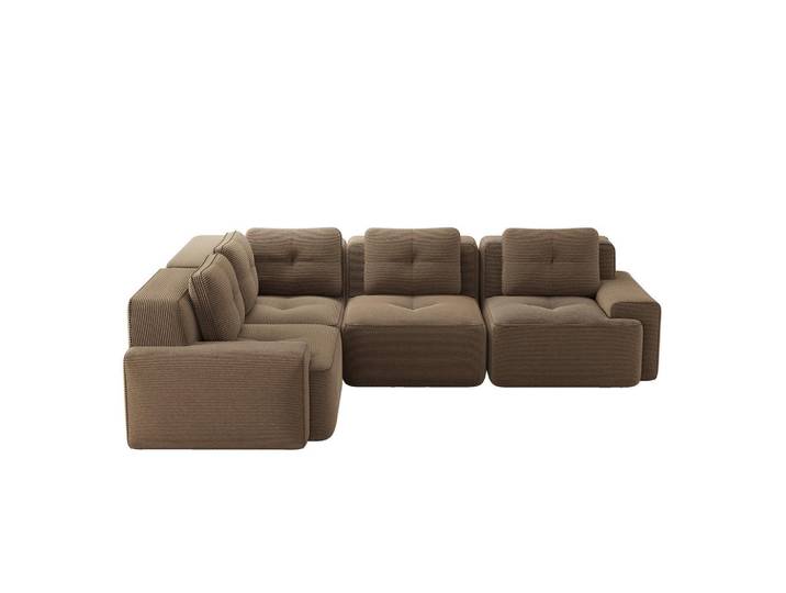 Modenvie Ecksofa aus Cord mit modularem Design und breiten Armlehnen Braun, 382x104 cm, Wohnzimmer, Sofas & Couches, Wohnlandschaften, Ecksofas