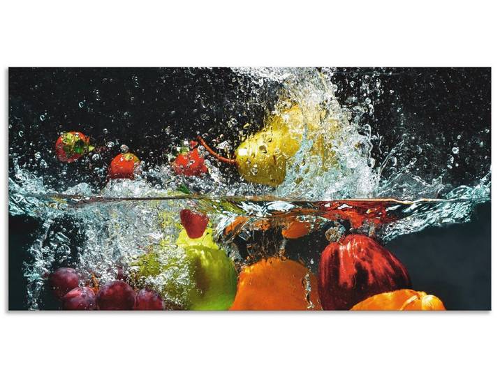 Artland Küchenrückwand Spritzendes Obst auf dem Wasser, (1-tlg), Alu Spritzschutz mit Klebeband, einfache Montage
