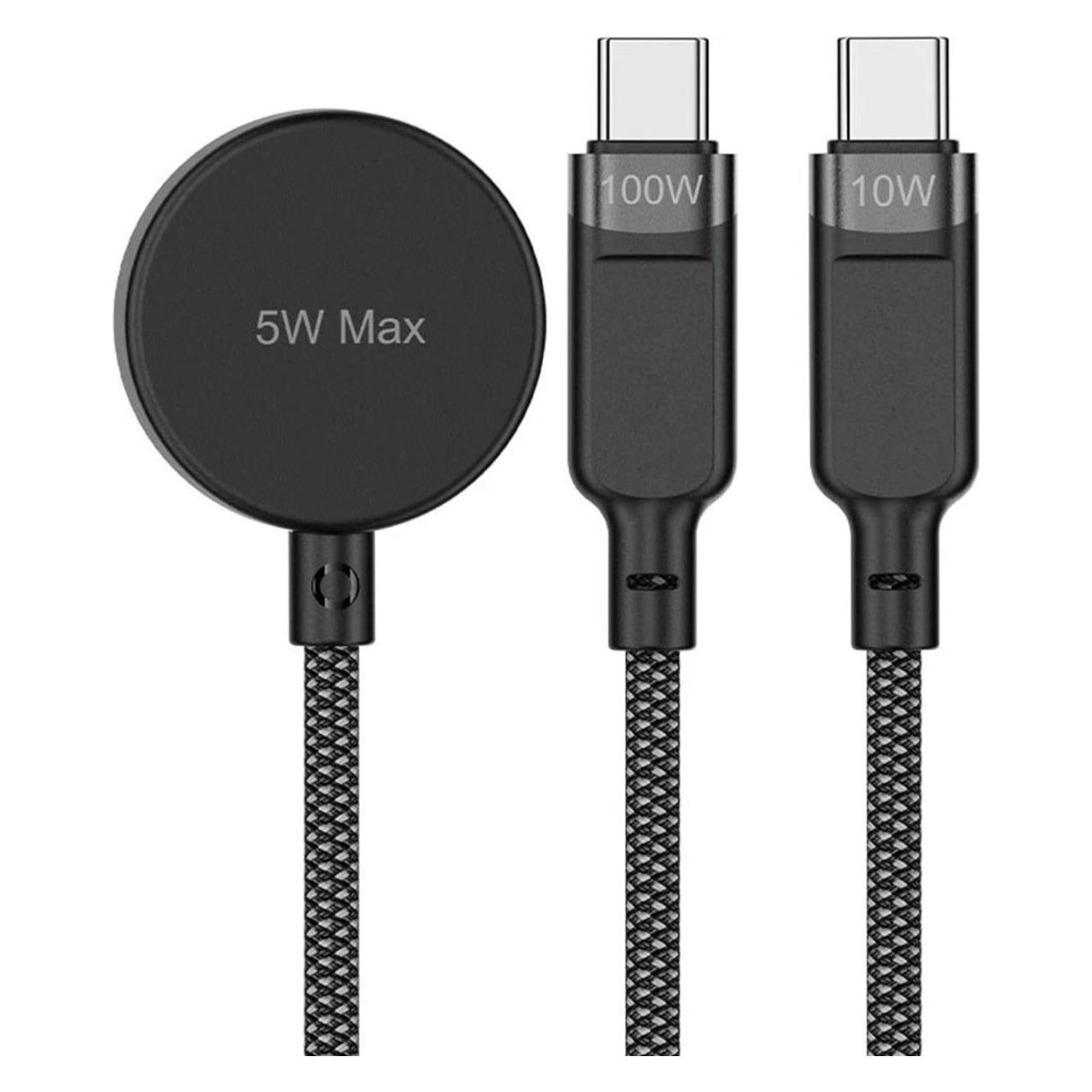 Acefast C6-11 USB-C 3in1 Cable - 2x USB-C / Qi 480Mb/s 100W 1.2m - black (1.20 m, USB 2.0, 100 W) (C6-11)