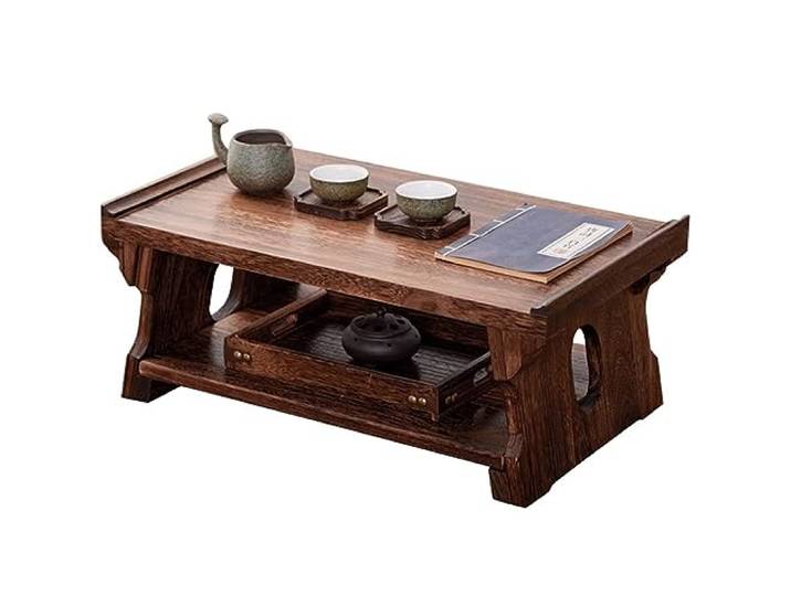 OMGMTSTORE Japanischer Boden Tisch Antike Tisch Tatami Tisch Meditation Tee Tisch Multifunktionale Tragbare Niedrige Tisch Boden Tee Tisch (Color : Brown, S : 70x35x28cm)