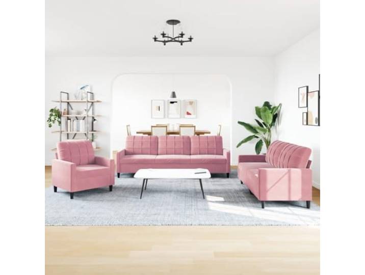 KTHLBRH Sofa-Set, 3-teilig, rosa Samt 1 Sofa, 1 2-Sitzer-Sofa, 1 3-Sitzer-Sofa, Metallrahmen, Polsterung aus Schaumstoff