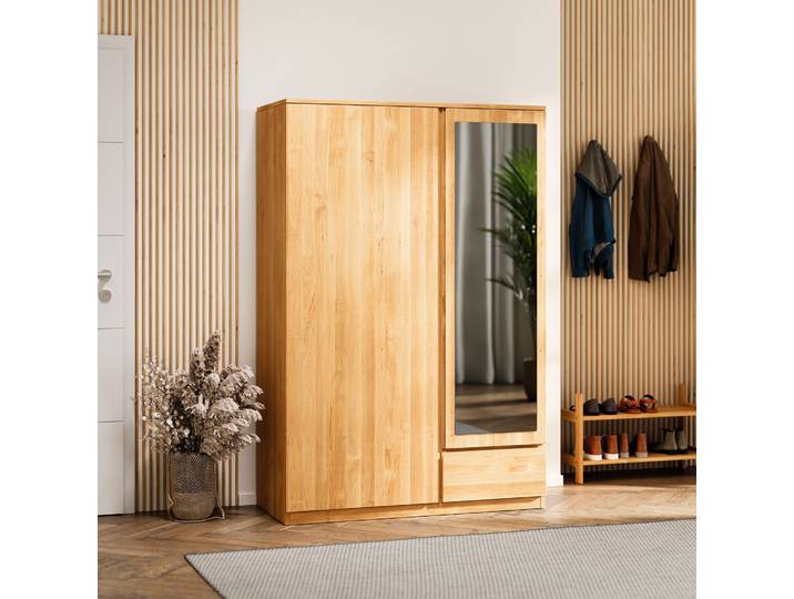 Naturwohnen Massivholz Garderobenschrank Kleiderschrank 180x120x52,5cm Erle natur geölt Türen mit Soft Close mit bioola® nature veredelt