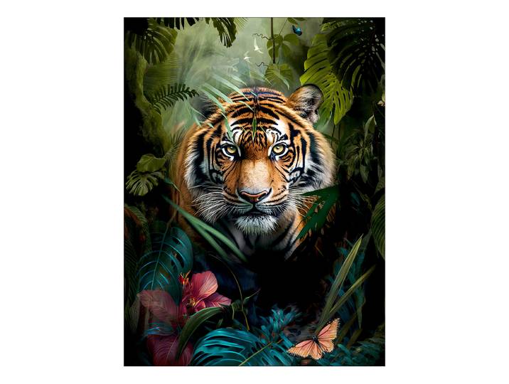 Tableau verre Tiger In The Jungle Verre flotté Vert/Marron/Gris 60 x 80cm