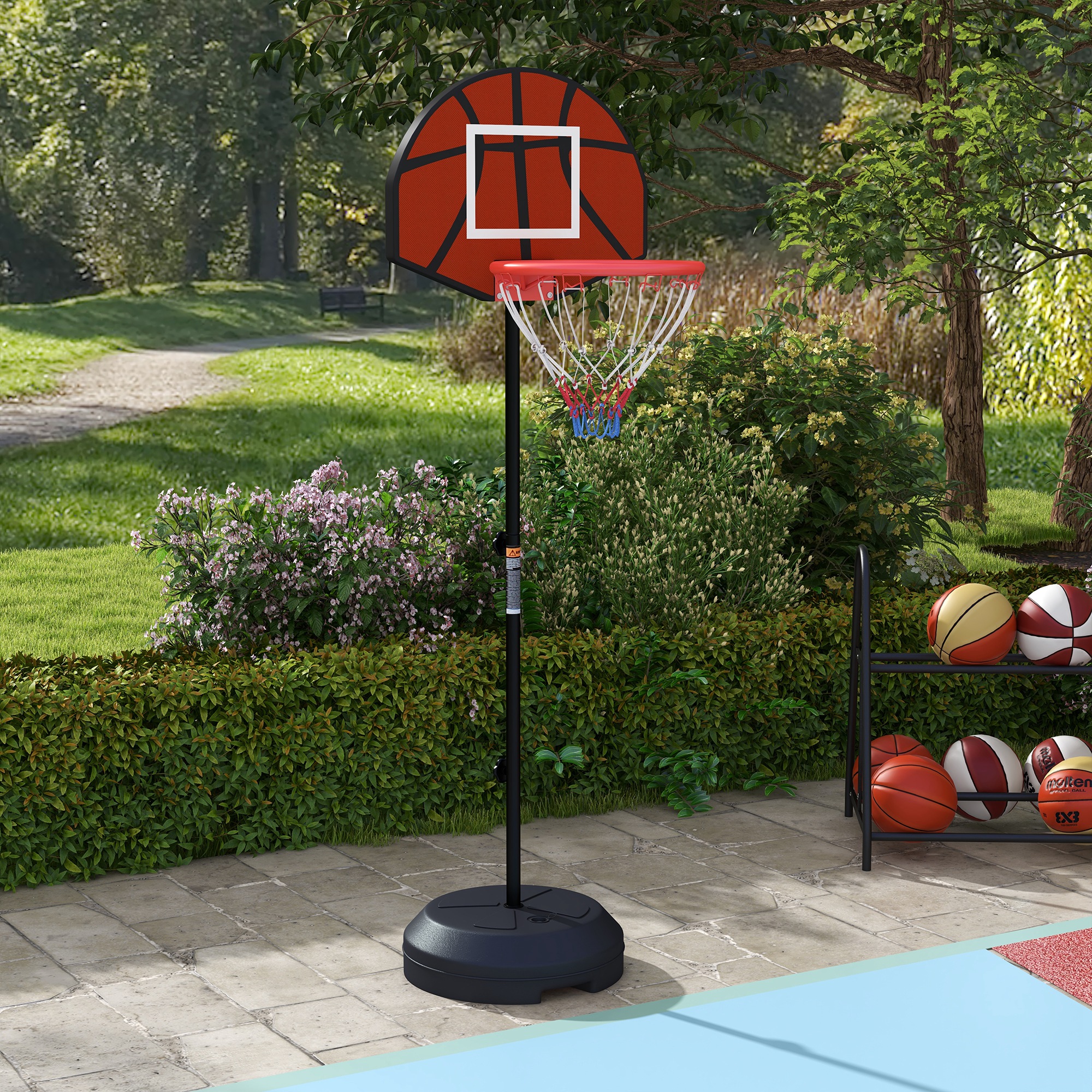 Sportnow Canestro Basket con Bersaglio Freccette 2 in 1, in Acciaio e PE, 38.5x48.5x179 cm, Nero e Marrone Aosom
