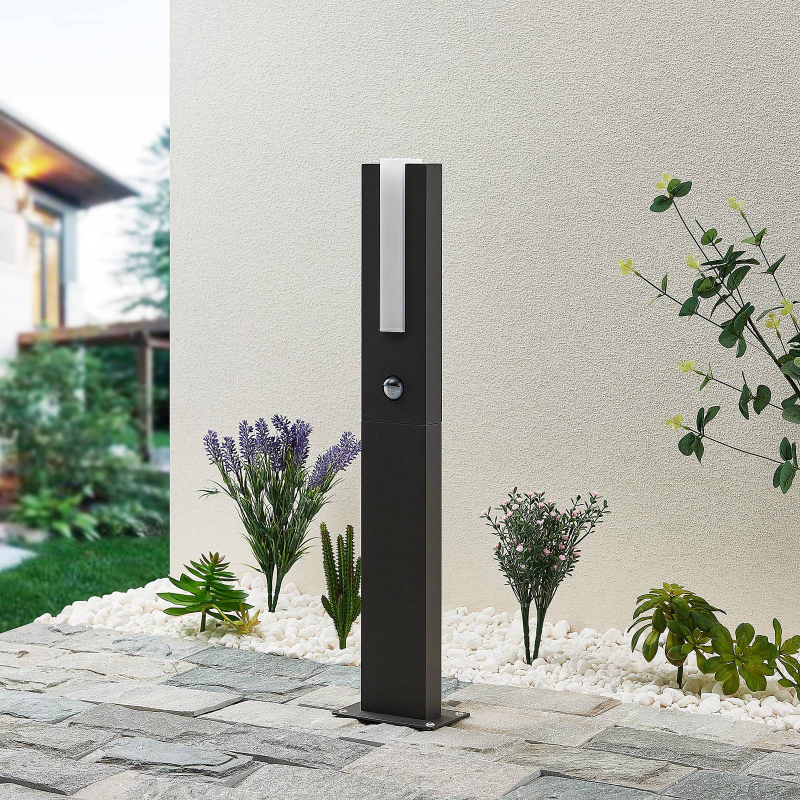 Lucande LED path lamp Virgalia, motion detector, 65 cm, IP54 Virgalia, Black, Aluminium, Modern, Outdoor lights with Sensor