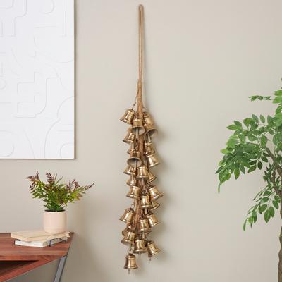 ARCILLA ELEMENTAL Gold Metal Cluster Decorative Bells with Jute Hanging Rope