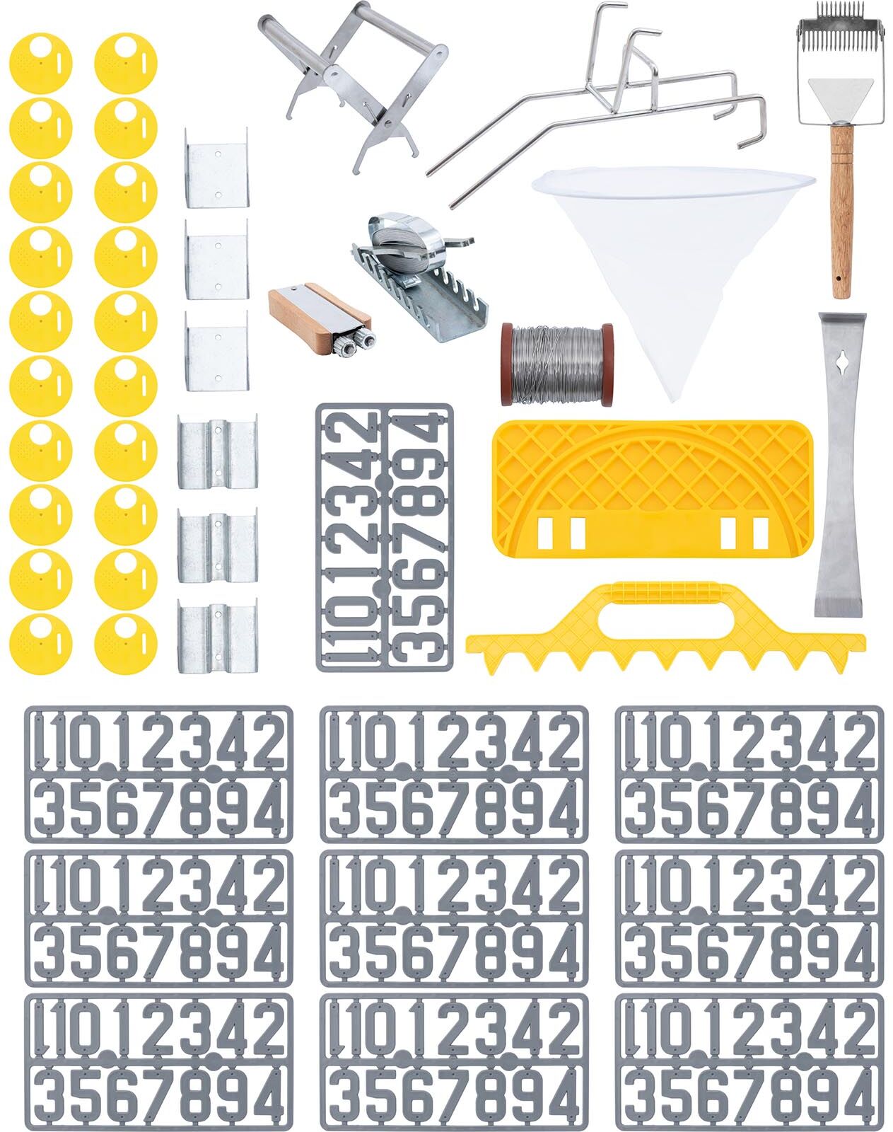 Wiesenfield Imkerei-Starterset - 45-tlg - Stockmeißel - Wabendraht - Spanner - Wandergurt - Ziffern - Eimerhalterung - Entdeckelungshilfe WIE-BEESET-7