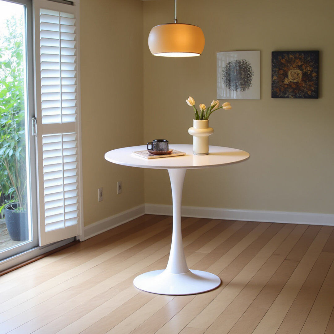 Norden Home Kingsley Round with Iron and Steel Base Dining Table White
