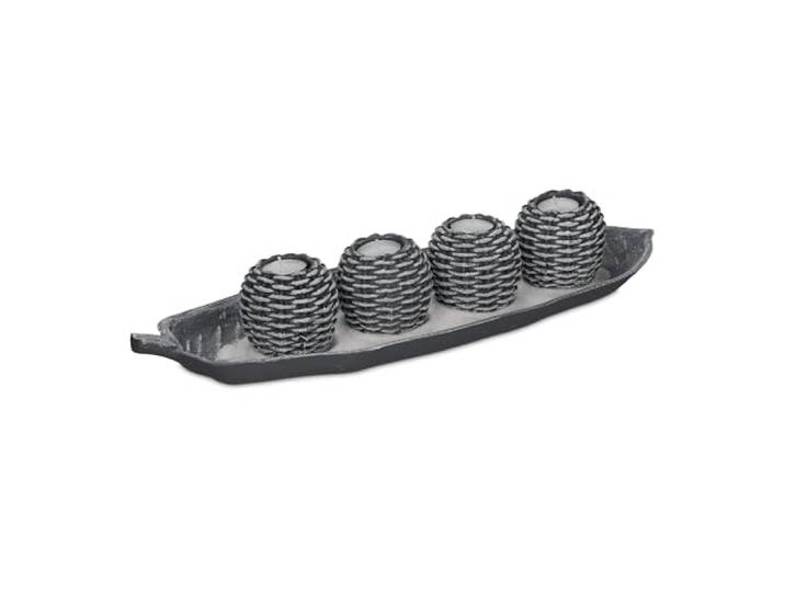 Relaxdays Porte-Bougies avec Plateau\, bougeoirs\, 4 Bougies Chauffe-Plat\, décoration de Table\, Salon\, Cuisine\, Gris/Blanc