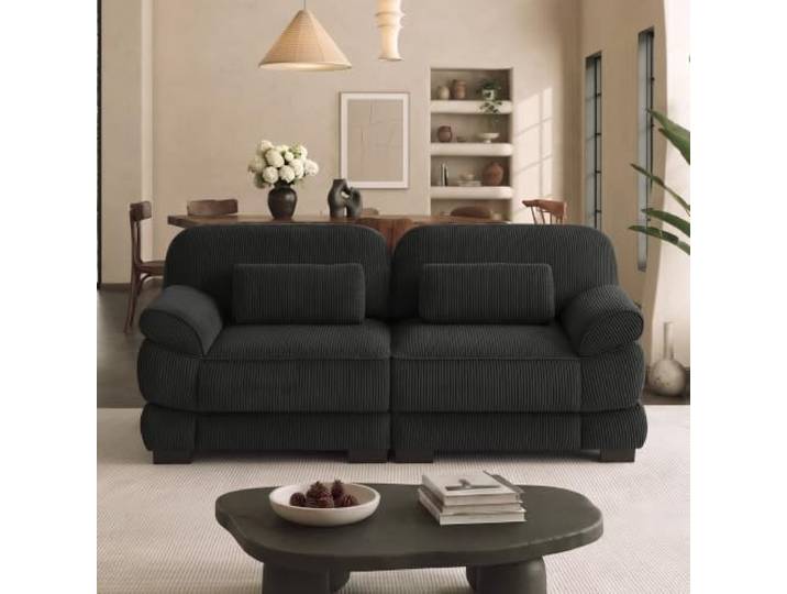 SoarTalent 194cm Modulares Sofa 2-Sitzer, Cord Sofa, Schwarz Sitzhöhe 53 cm, 61 cm Sitztiefe, abriebfest, Holzgestell, pflegeleicht, für modulare Sofas in kleinen Räumen und Wohnungen