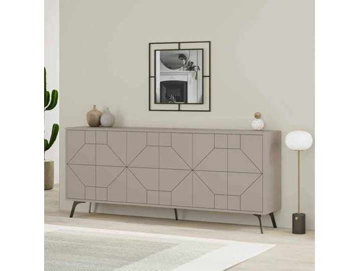 Dmora - Kommode Elysium, Wohnzimmerbuffet, Wohnzimmer-Sideboard, Moderne Küchen-Speisekammer, 184x35h77 cm, Zement