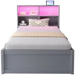 Schlafsofa 90x200 cm mit multifunktionaler Steckdose und LED-Beleuchtung – komfortables Design in Grau