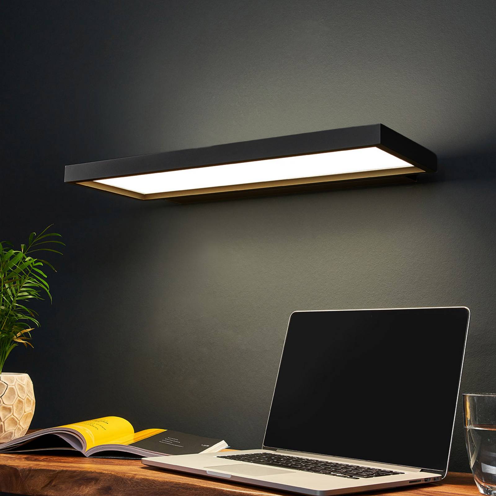 LED-Büro-Wandleuchte Rick, schwarz, universalweiß Rick Arcchio, dimmbar, schwarz, für Arbeitszimmer / Büro, Kunststoff, Modern