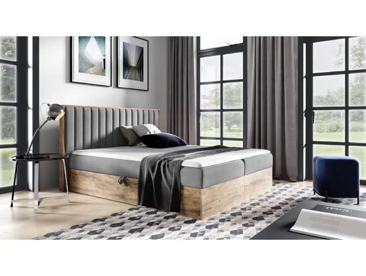 Designer Holzbett Jonah mit Stauraum - 140x200 - Grau - Lancelot Eiche - Luxusbetten24