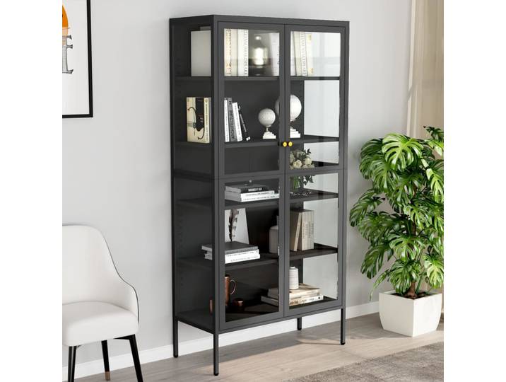 vidaXL Vitrine Anthrazit 90x40x180 cm Stahl und Gehärtetes Glas