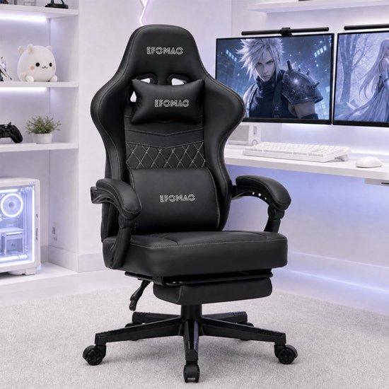 Gaming-Stuhl mit Taschenfederkern, ergonomischer Bürostuhl mit Fußstütze, Couch-Komfort, Bürostuhl, 135° verstellbar, höhenverstellbare Armlehnen, Kunstleder (PU), PC-Manager-Stuhl, bis 150 kg, schwarz