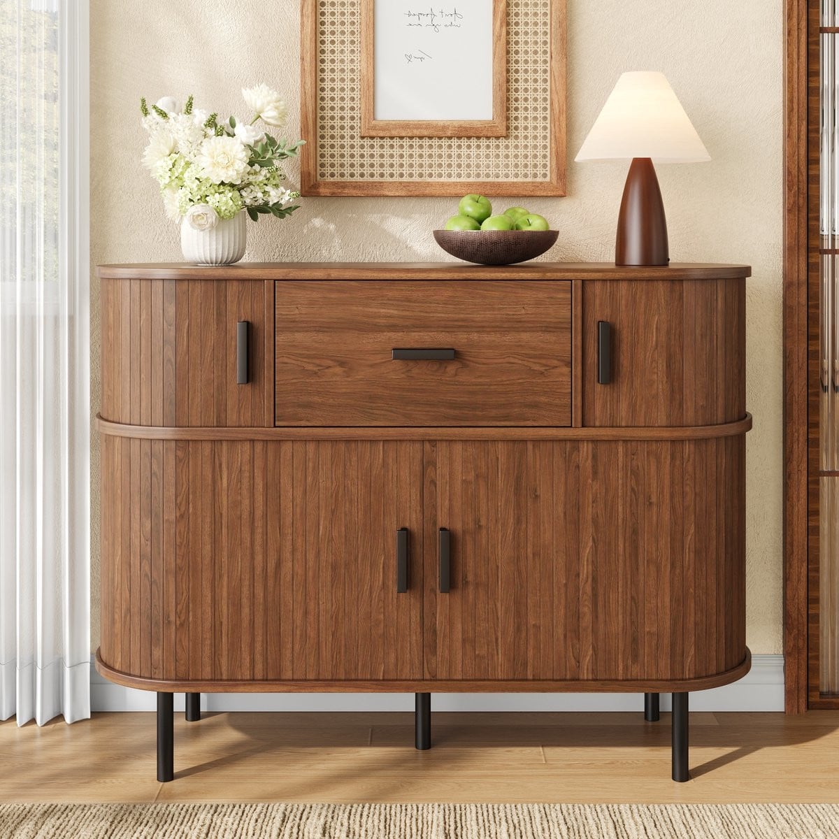 Pugsdrly Modern Tweedelig Sideboard met Schuifdeuren en Ladekast voor de Woonkamer