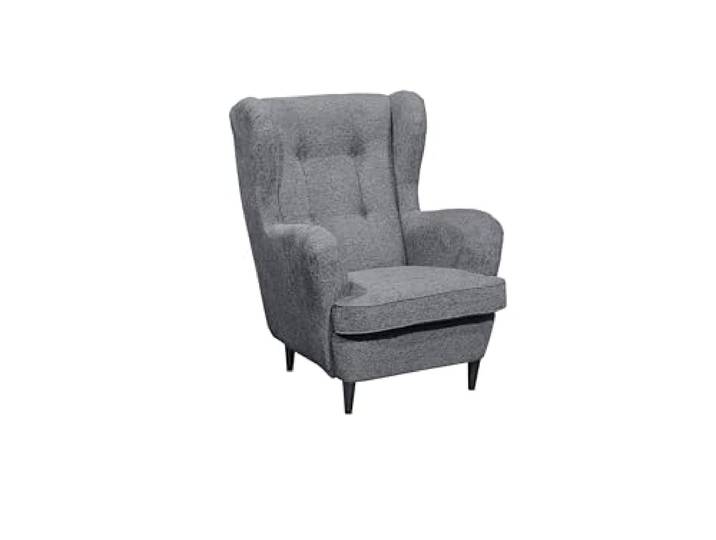 möbelando Ohrensessel >Oskar< in anthrazit, 78/102/98 cm (B/H/T), Stoffbezug 100% Polyester, geknöpfte Polsterung, Nosagfederkern, Schwarze Massivholzfüße, Zeitloses Design.