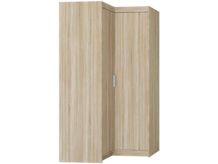 Eckdrehtürenschrank ELENA 2D Eiche Sonoma mit mattsilber Griffe - Kleiderschrank, Eckschrank mit glatten Türen