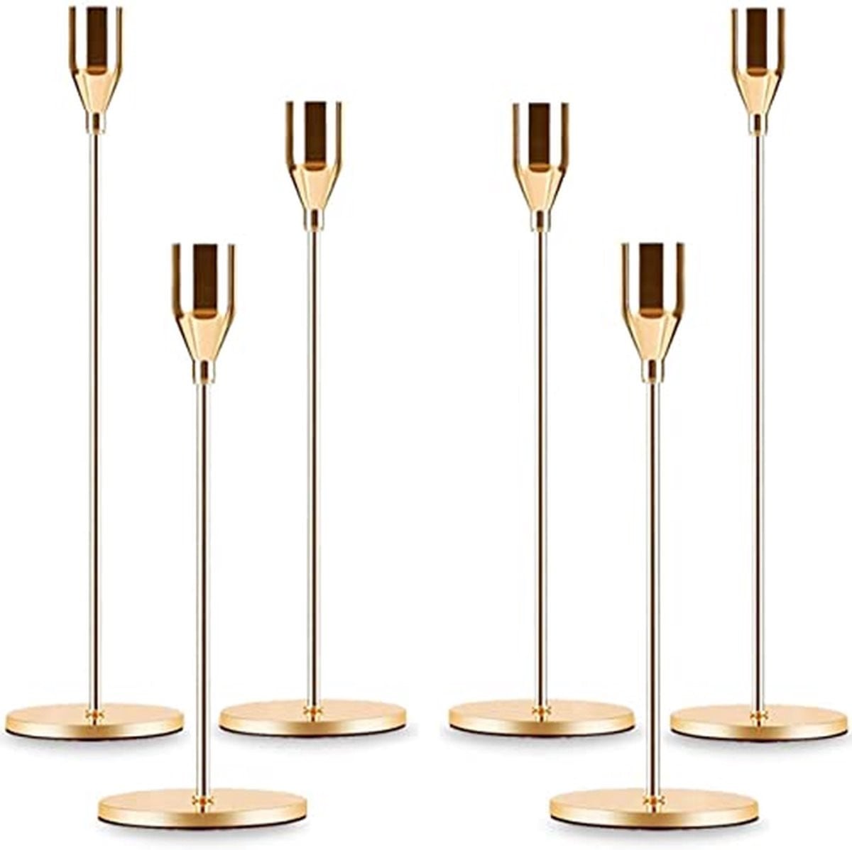 Set van 6 Gouden Taper Kaarsenhouders - Hoge Metalen Kandelaars voor Vintage Decoratie