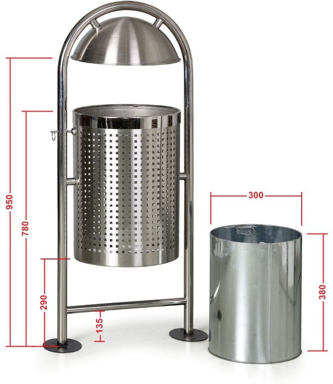 B2B Partner Venkovní nerezový odpadkový koš, 27 l, 460 x 320 x 1150 mm
