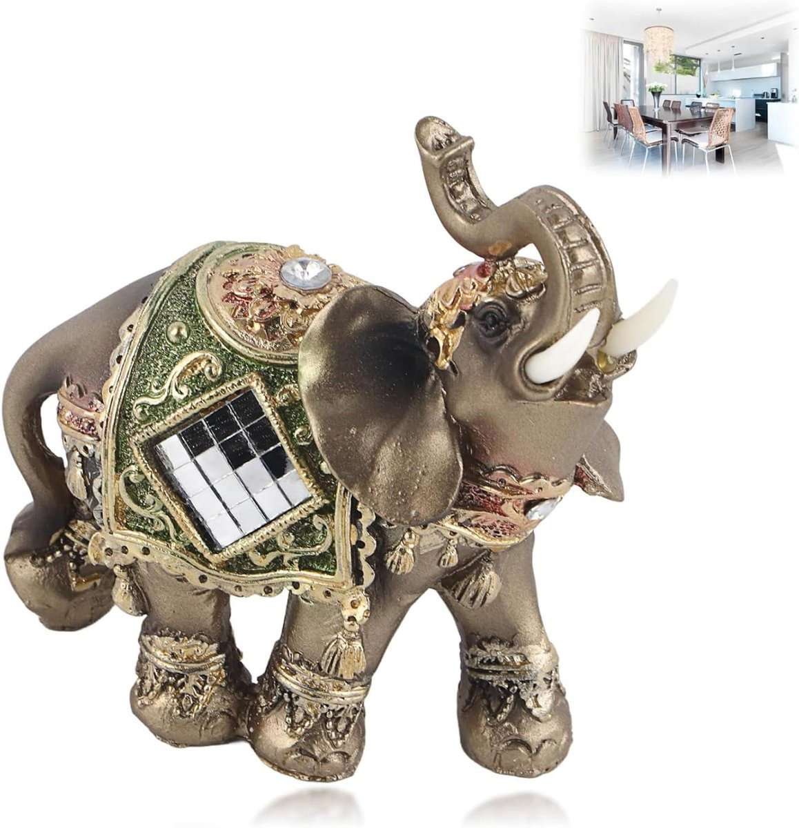 Groen Olifant Standbeeld - Feng Shui Geluksbeeldje voor Huisdecoratie