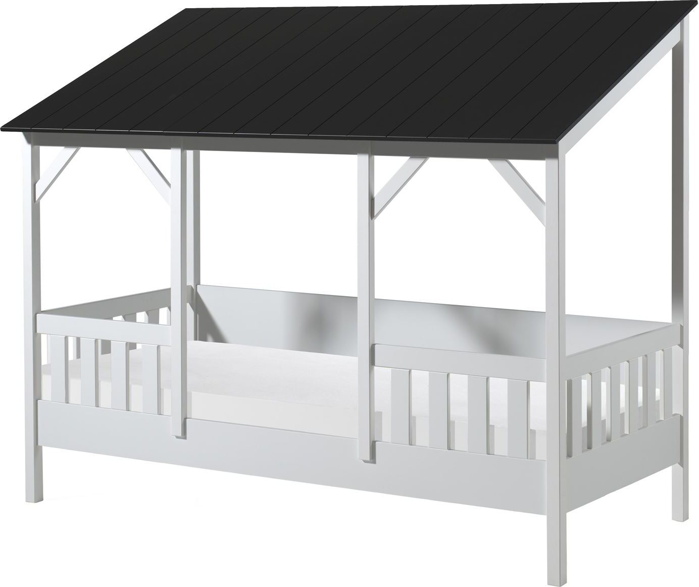 Hausbett Katiya 214x105x174 Massivholz+MDF Weiß/Schwarz