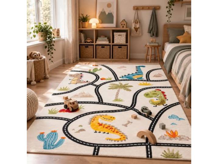 Pergamon Kinderteppich Maui Kids Dino Straße Bunt Spielteppich Kinderzimmer