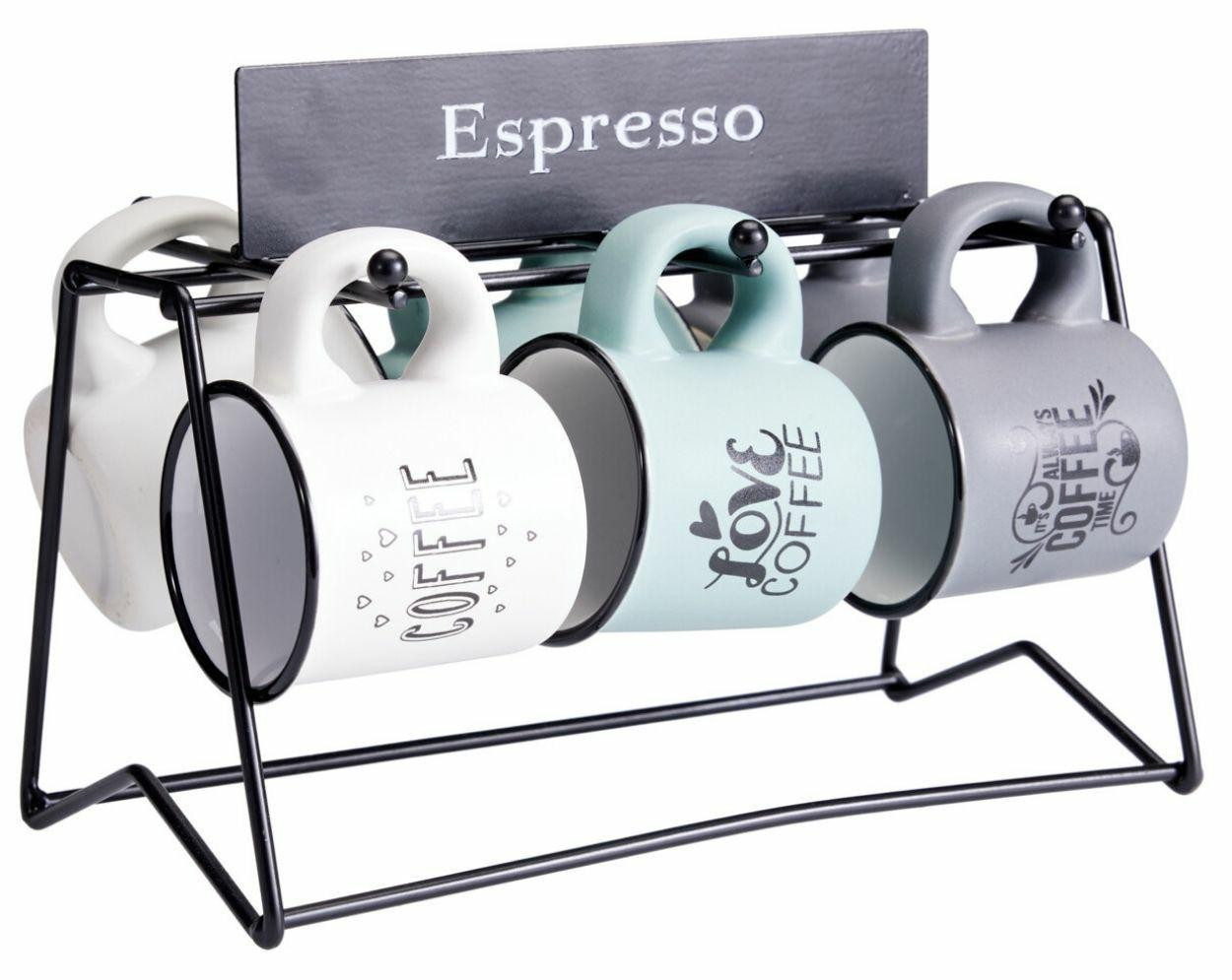 HowHomely Set van 7 kleurrijke espressokopjes met standaard