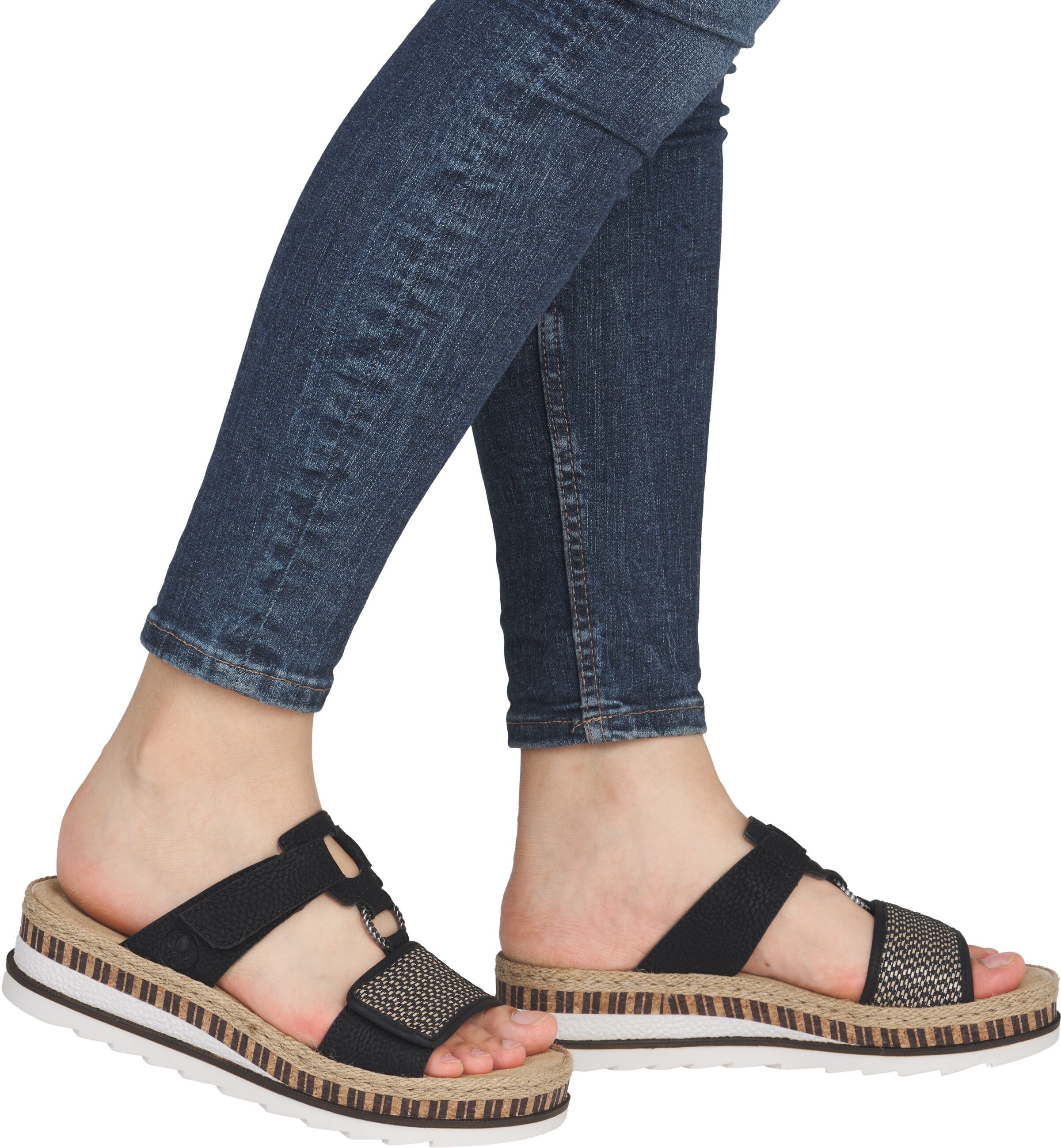 Pantolette RIEKER, Damen, Gr. 40, Synthetik, schwarz, Nubuklederimitat, Schuhe Pantolette, Keilabsatz, Sommerschuh, Schlappen mit weicher Innensohle schwarz 40, Synthetik