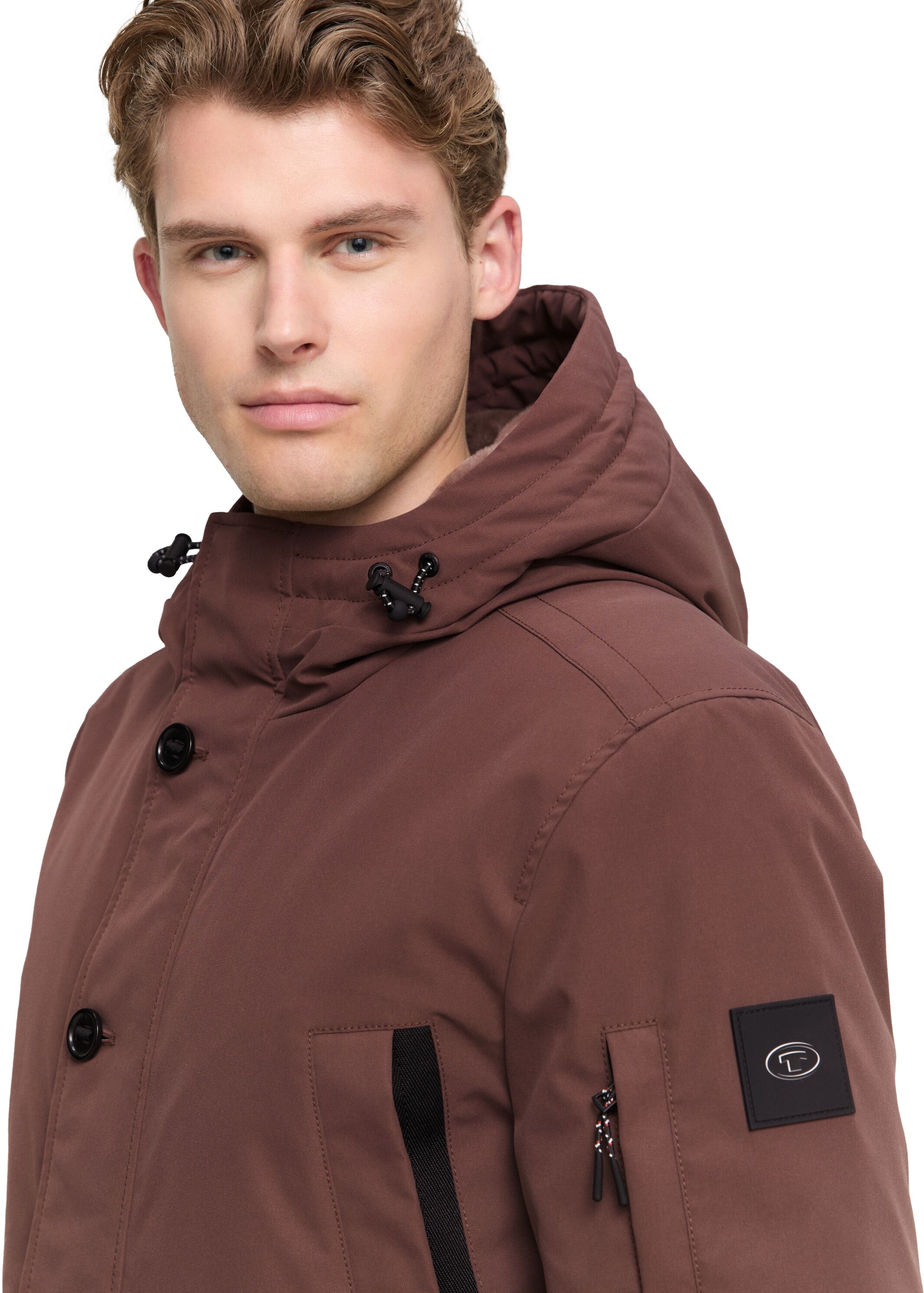 Kurzmantel TOM TAILOR, Herren, Gr. XL, braun (bag braun), Web, Obermaterial: 100% Polyester. Futter: 100% Polyester, unifarben, regular fit normal, elastischer Bund, Mäntel Kurzmantel, mit Kapuze bag braun XL