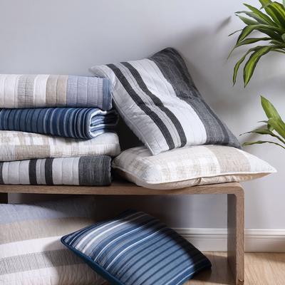 Nautica Galewood Weighted Stripes With Linen Texture Reverse Quilt (Blue, 3 Piece Set)