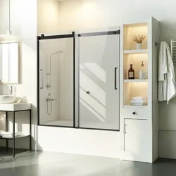 VEVOR Rahmenlose Schiebetür für Badewanne Duschglastür (1422-1524 x 1524 mm), Schiebetür für Badewanne mit 5/16 Zoll klarem gehärtetem Glas und Edelstahlgriff, schwarzes Finish