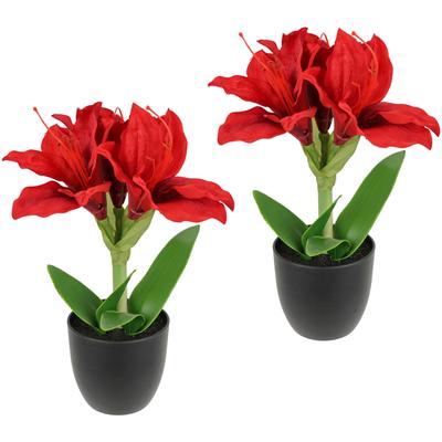 Kunstblume I.GE.A. "Amaryllis im Topf", rot, B:17cm H:28cm L:14cm, Polyester, Kunstpflanzen, 2erSet Blume Weihnachtsblume Weihnachtsdeko Winterblume Floristik Deko