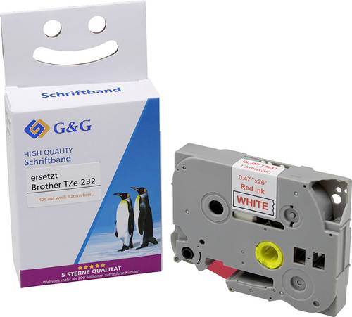 G&G BB-B-G-232 Kompatibel ersetzt Brother TZe-232 Bandfarbe: Weiß Schriftfarbe: Rot 12mm 8m