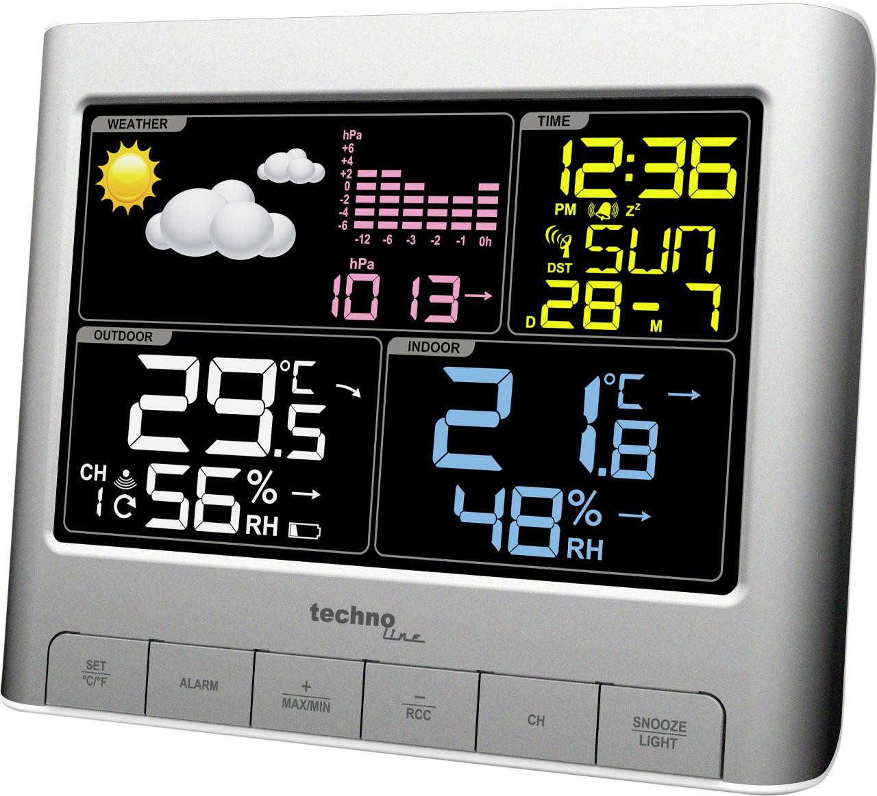 Technoline WS 6449 weerstation in zilverkleur met gekleurd display