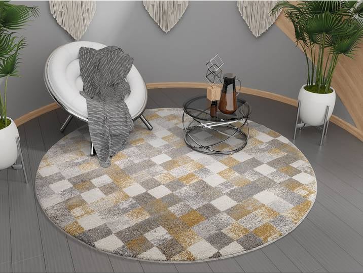 Tapis à poils courts Hydra Scale Rond Gris 240 x 240cm Tissu