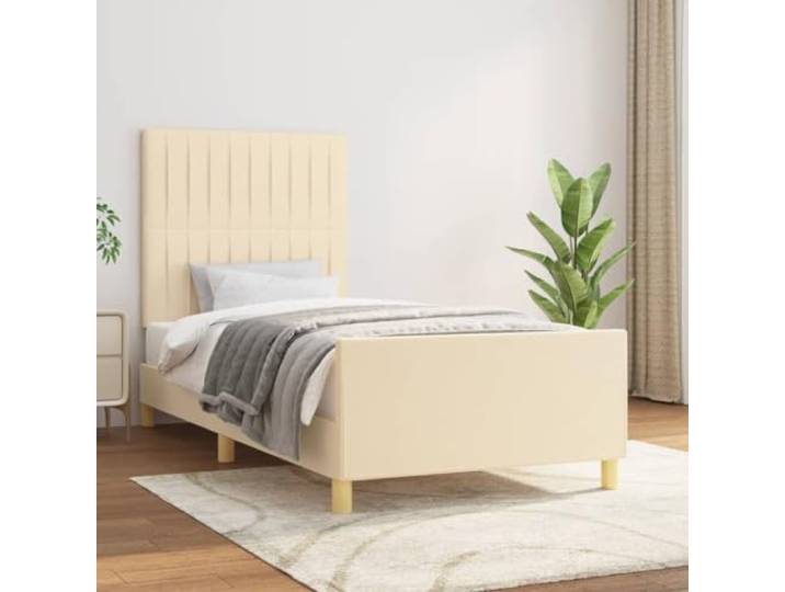 YNGBHFNOP Atmungsaktiver Stoff Höhenverstellbares Kopfteil 90x200 cm Creme Bettgestell ohne Matratze Creme 90x200 cm Stoff mit verstellbarem Kopfteil Massivholz Lattenrost Stabil