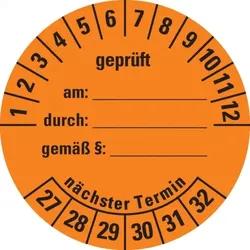 Dreifke® Prüfplakette geprüft am: durch: ..27-32,orange,Dokumentenfolie,Ø 40mm,10 St/Bogen