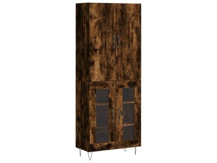 HGFDVCMR Highboard Räuchereiche 69,5x34x180 cm Holzwerkstoff Elegantes Aufsatzschrank-Set mit Glastüren und stabilen Metallfüßen für Wohnzimmer und Essbereich.