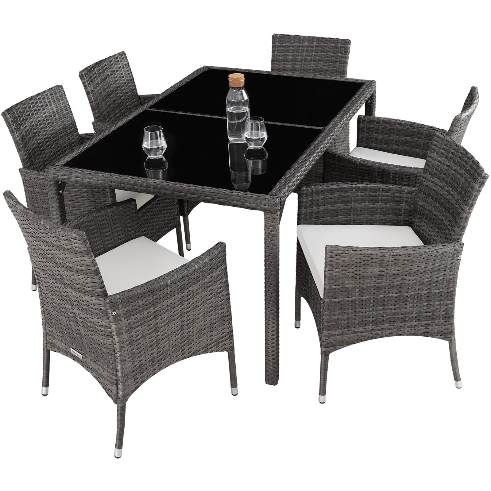 TecTake Wicker zitgroep Porto 6+1 met beschermhoes - grijs/wit