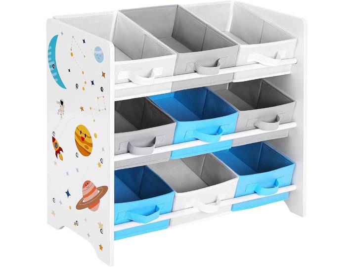 Kinderzimmerregal mit 9 Aufbewahrungsboxen Weltall Weiss
