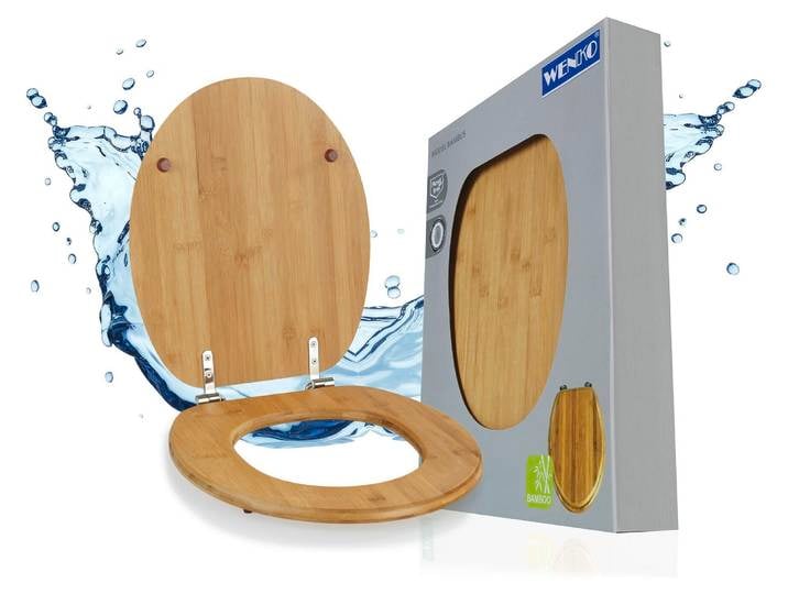 WENKO Siège de WC Bambou Foncé Couvercle WC Lunettes de WC Salle de bains WC invités