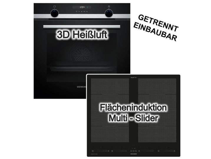 SIEMENS Backofen-Set Einbaubackofen Hydrolyse + Oranier Induktionskochfeld Flächeninduktion, Hydrolyse