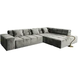 ECKSOFA MIT MOTORISCHEM SITZVORZUG NEVADA Silber Velvet Relaxfunktion