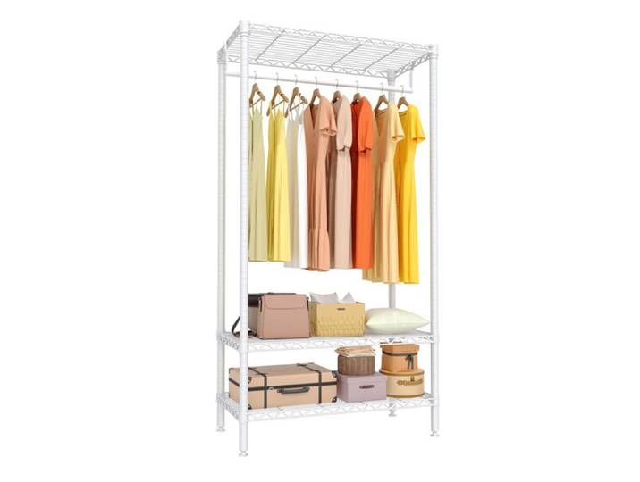 Portant à vêtements en métal robuste – 3 étagères réglables – Barre penderie 300kg pour chambre dressing buanderie