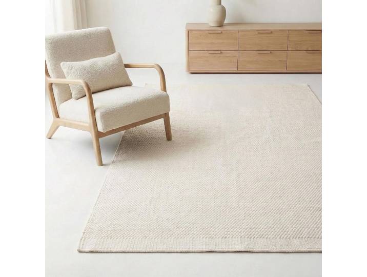 Tapis en laine et coton 140x200 cm, blanc - Elowen