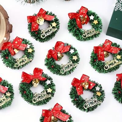 Top Demand Picks Mini Christmas Wreaths Pack, Artificial Plastic Tree Ornaments, Festive Red Bows And Golden Bells Decorations Mini Christmas Wreaths Pack, Artificial Plastic Tree Ornaments, Festive Red Bows And Golden Bells Decorations