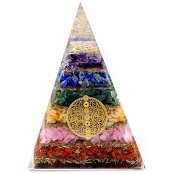 Orgonite Pyramid - Seven Chakra Flower of Life - 70 mm