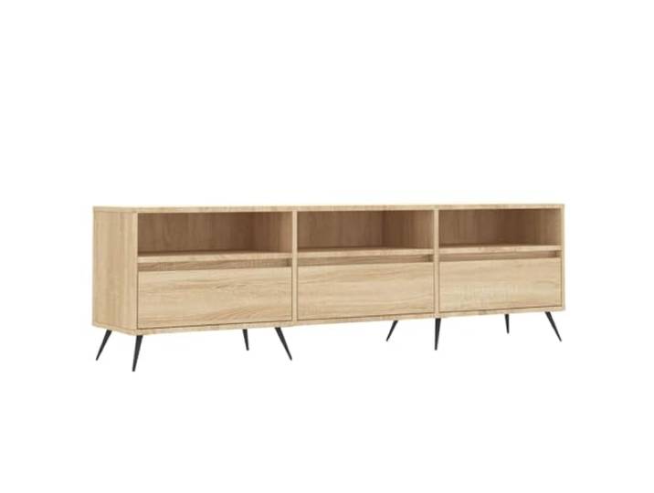 GHVBNMF TV-Schrank Sonoma-Eiche 150x30x44,5 cm Lowboard mit Eisenbeinen Modernes TV-Board mit 6 Fächern für viel Stauraum im Wohnzimmer und Schlafzimmer. Pflegeleicht und stabil konstruiert.